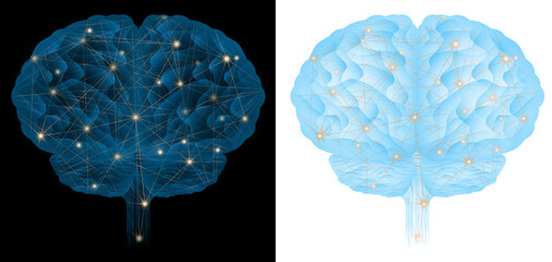 Poster - back brain human blue with network light dot illustration, neural network concept, artificial intelligence concept transparent background