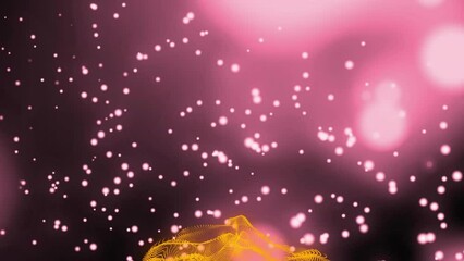 Poster - Animation of golden dynamic wave of dots flying over lens flare and moving circles