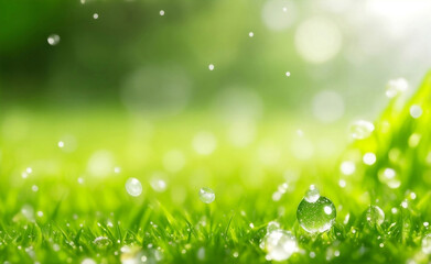 Wall Mural - A natural green grass with water drops background.