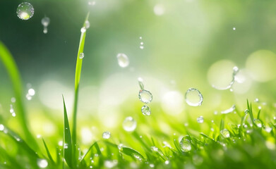 Wall Mural - A natural green grass with water drops background.