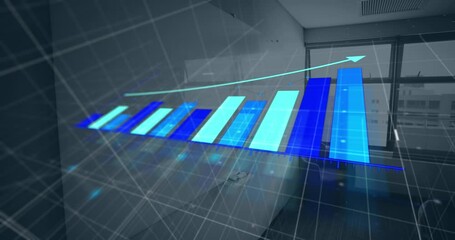 Poster - Animation of bar graph representing growth over blank whiteboard mounted on wall in office