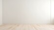 © yj - Empty light interior background. White textured empty wall and wooden floor with beautiful lighting. generative AI