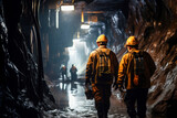 Fototapeta Na ścianę - group mining workers walks through tunnel coal mine