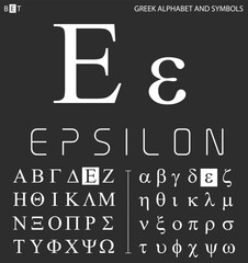 Greek alphabet and symbols, epsilon letter with pronunciation.