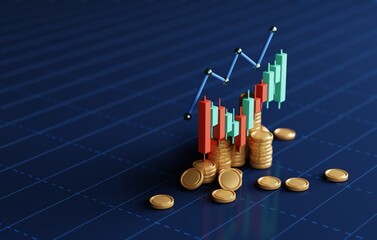 Wall Mural - Profitable Stock Trading Concept Candlestick Chart 3D Render.