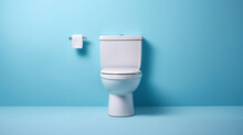 Minimal copy space. Toilet close up for blue background