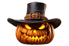 Jack O' Lantern, Cut Out. Halloween Pumpkin In Hat, The Main Symbol Of The Happy Halloween Holiday