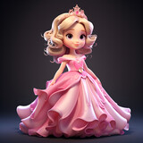 little princess in pink dress, 3d character.