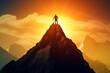 © Creative - Businessman standing on top of mountain. Success and leadership concept. 3D Rendering