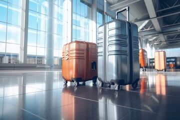 Wall Mural - Suitcases in airport travel concept 3d rendering generative ai