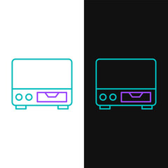 Poster - Line Old video cassette player icon isolated on white and black background. Old beautiful retro hipster video cassette recorder. Colorful outline concept. Vector