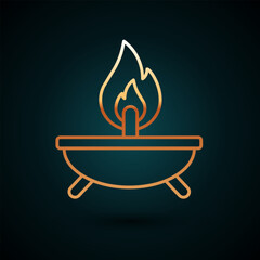 Sticker - Gold line Aroma candle icon isolated on dark blue background. Vector