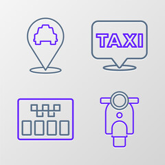 Sticker - Set line Scooter, Taximeter, Location with taxi and icon. Vector