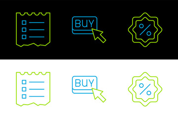 Poster - Set line Discount percent tag, Shopping list and Buy button icon. Vector