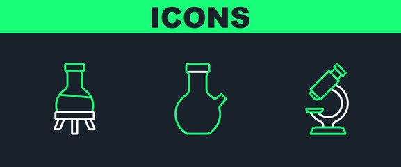 Poster - Set line Microscope, Test tube and icon. Vector