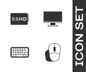 Poster - Set Computer mouse, SSHD card, Keyboard and monitor screen icon. Vector