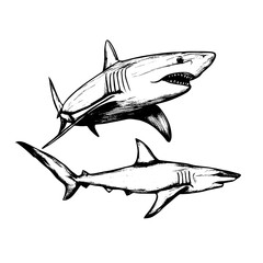 Wall Mural - shark vector animal illustration for design. Sketch tattoo design on white background