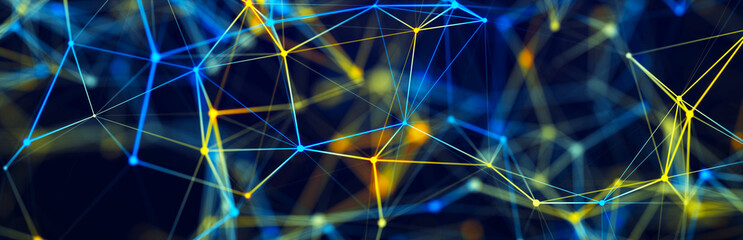 Poster - Polygonal background with dots and lines. Network connection structure. Science and technology. 3d