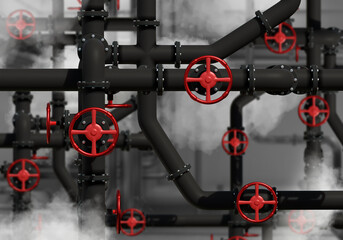 Poster - background from pipes. pipeline with clubs steam. industrial backdrop. boiler pipes with valves. pip