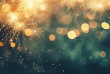 Flake Abstract Year Fireworks Background Sparkle Space Green Bokeh Eve July Copy New Gold Year Background Green Decoration Cele Holiday Holiday Abstract Bright New Fireworks Pyrotechnic Anniversary