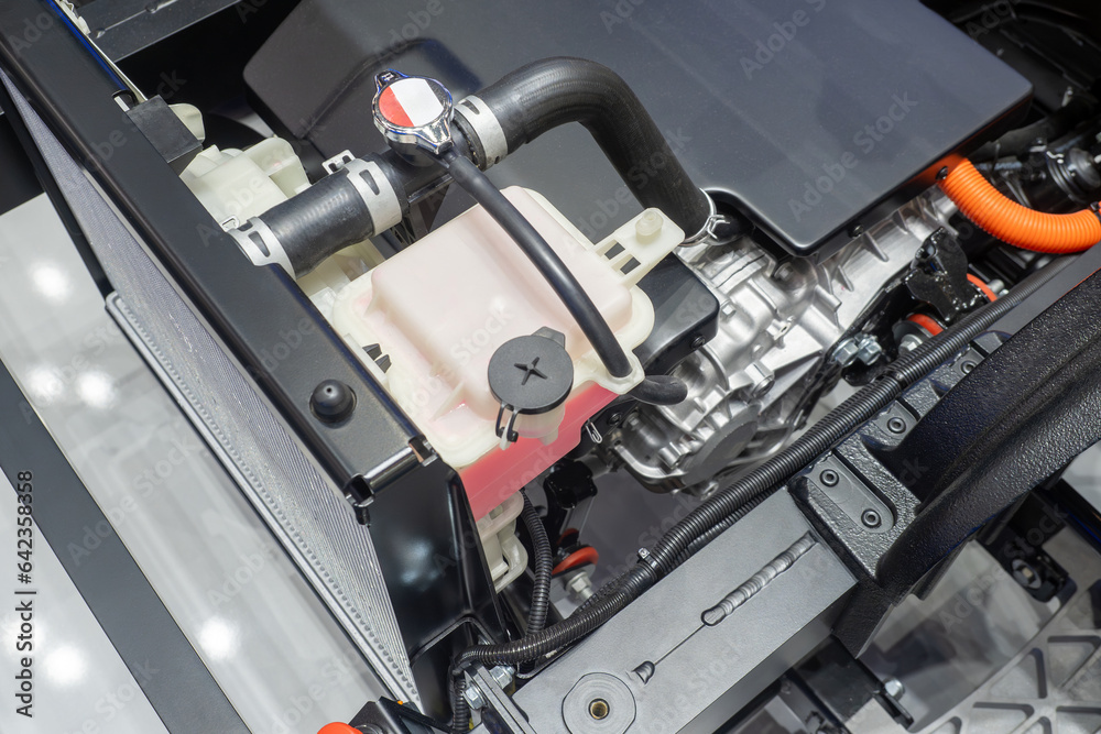 Car Radiator Dissected Car cooling radiator. Disassembled vehicle. Radiator near internal ...