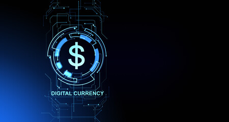 Poster - Glowing dollar symbol and circuit board, digital currency hologram