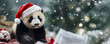 Panda bear with santa hat and christmas gift, generative ai 