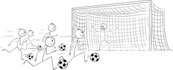 Wall Mural - Business Goal Soccer Metaphor, Vector Cartoon Stick Figure Illustration