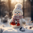 Little snowman doll in the snow