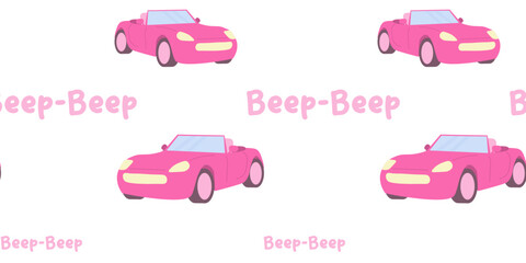 seamless pattern pink convertible car, classic car. vector convertible car