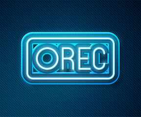 Poster - Glowing neon line Record button icon isolated on blue background. Rec button. Vector