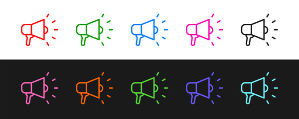 Poster - Set line Megaphone icon isolated on black and white background. Speaker sign. Vector