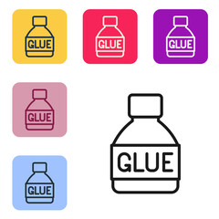 Poster - Black line Glue icon isolated on white background. Set icons in color square buttons. Vector