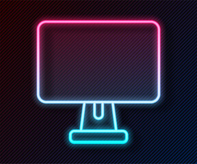 Poster - Glowing neon line Computer monitor screen icon isolated on black background. Electronic device. Front view. Vector