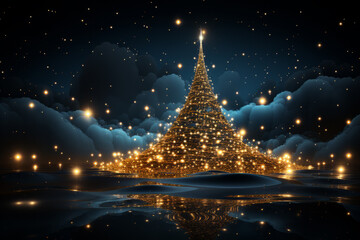 Poster - christmas tree set around the fireplace,  Generative AI technology.