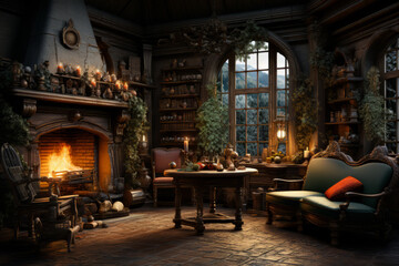 Aufkleber - christmas lights at dusk via steamer holiday trains in the trees christmas wallpaper, Generative AI technology.