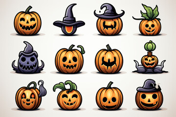 Poster - line art icon sticker halloween  Generative AI technology.