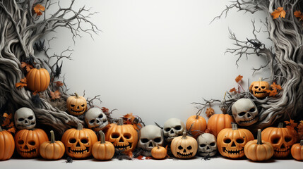 Poster - Halloween spooky with white background top view Sale Banner  Generative AI technology.