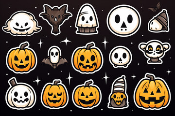 Poster - line art icon sticker halloween Generative AI technology.
