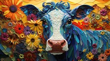 Psychadelic Artwork Representing A Colorful Cow In Vibrant Color Tones. 