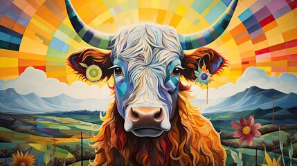 Wall Mural - Psychadelic Artwork representing a colorful cow in vibrant color tones. 