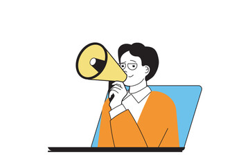 Aufkleber - Digital marketing concept with people scene in flat web design. Man promotion business online, using marketing tools and technology. Vector illustration for social media banner, marketing material.