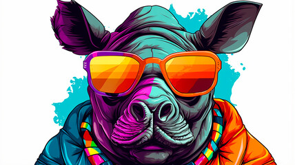 colorful dog in sunglasses, illustration, creative concept