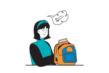 Poster - Education concept with people scene in flat web design. Student puts books in backpack and preparing go to lessons at school class. Vector illustration for social media banner, marketing material.