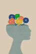 © ADDICTIVE STOCK - Concept of human head with speech bubbles and problems against gray wall