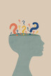 © ADDICTIVE STOCK - Mental health concept of question marks in human head against gray wall