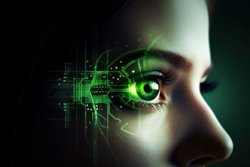 Fototapete - Green digital eye. Generate Ai