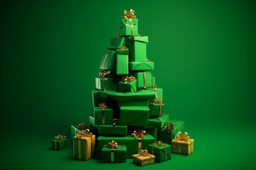 Green gifts presents tree. Generate Ai