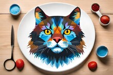  Painted Cat In A Plate Generated By AI Tool