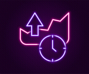 Poster - glowing neon line stocks market growth graphs and money icon isolated on black background. monitor w